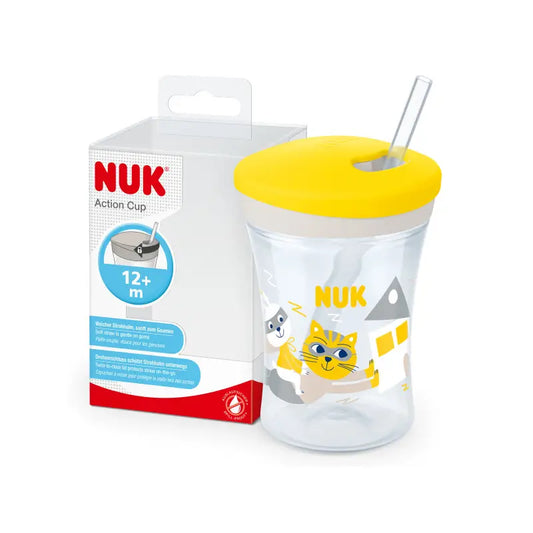 Nuk Action Cup Trinklernbecher ab 12 Monaten, Katze (gelb), 230 ml