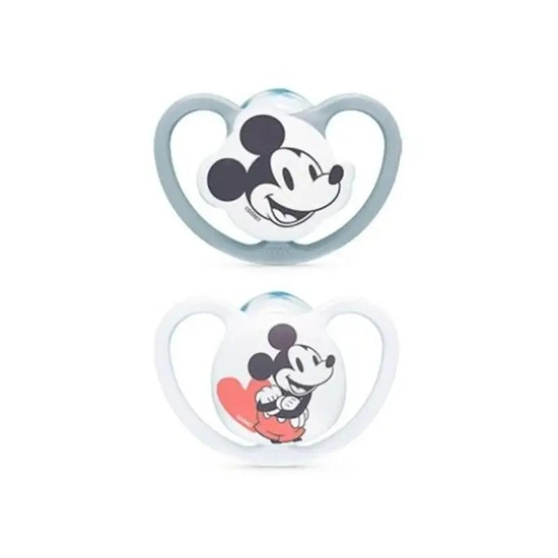 Nuk Schnuller Raum Mickey Mouse Grau T1 0-6M Silikon, 2 Einheiten