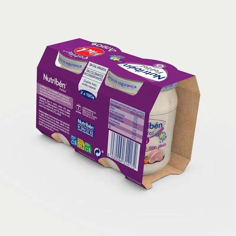 Nutribén Pack Potito Abendessen Gemüse mit Türkei, 2X190 Gramm