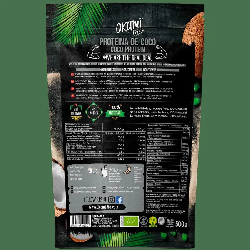 Okami Bio Erbsen & Kokosnuss Protein 500Gr. Bio Sg Vegan