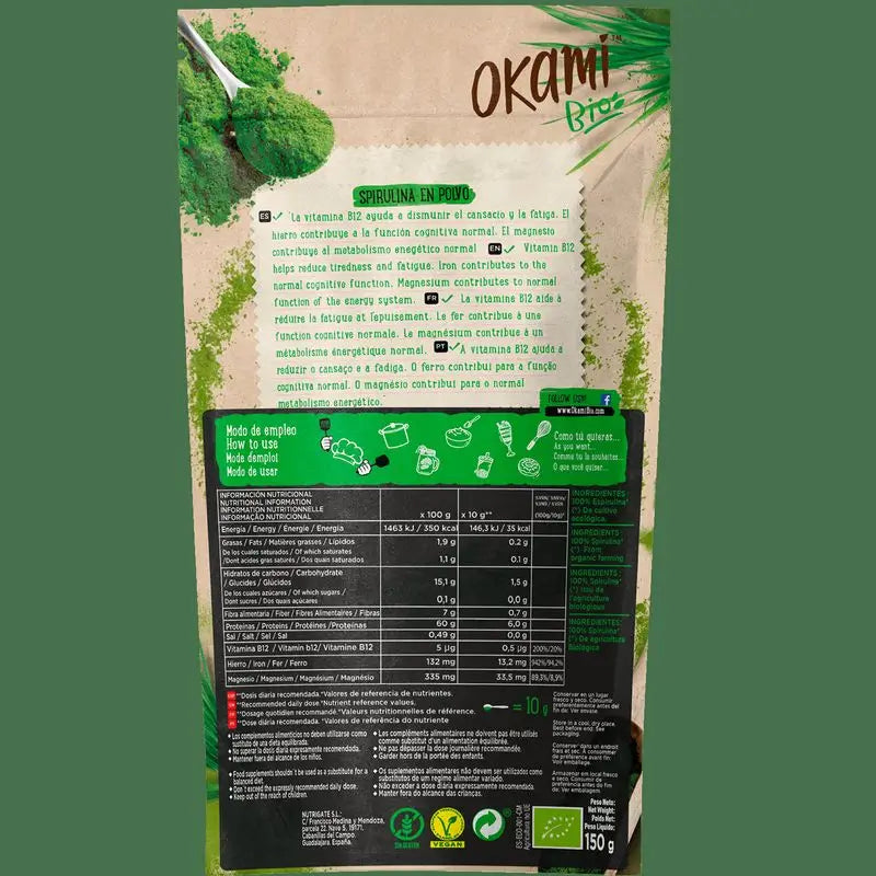 Okami Bio Spirulina Pulver 150Gr. Bio Sg Vegan