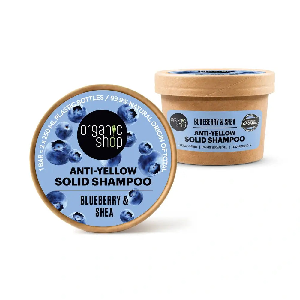 Organic Shop Anti-Yellowing Blueberry & Shea Butter Solid Shampoo, 60 G