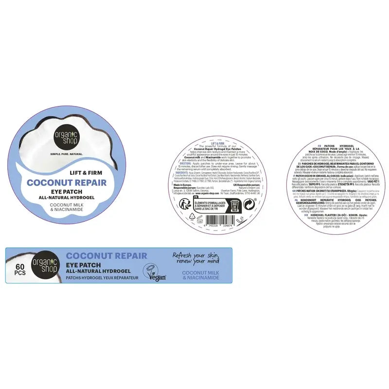 Organic Shop Fac Firming Hydrogel Augenkonturpflaster "Coconut Repair", 60 Stück.
