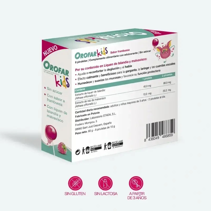 Orofar Kids Zuckerfrei Himbeere Hals Juckreiz Lutscher , 2x8 Lutscher