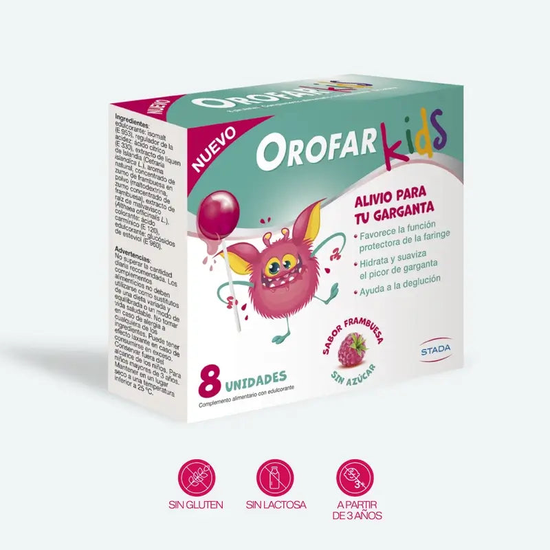 Orofar Kids Zuckerfrei Himbeere Hals Juckreiz Lutscher , 8 Lutscher