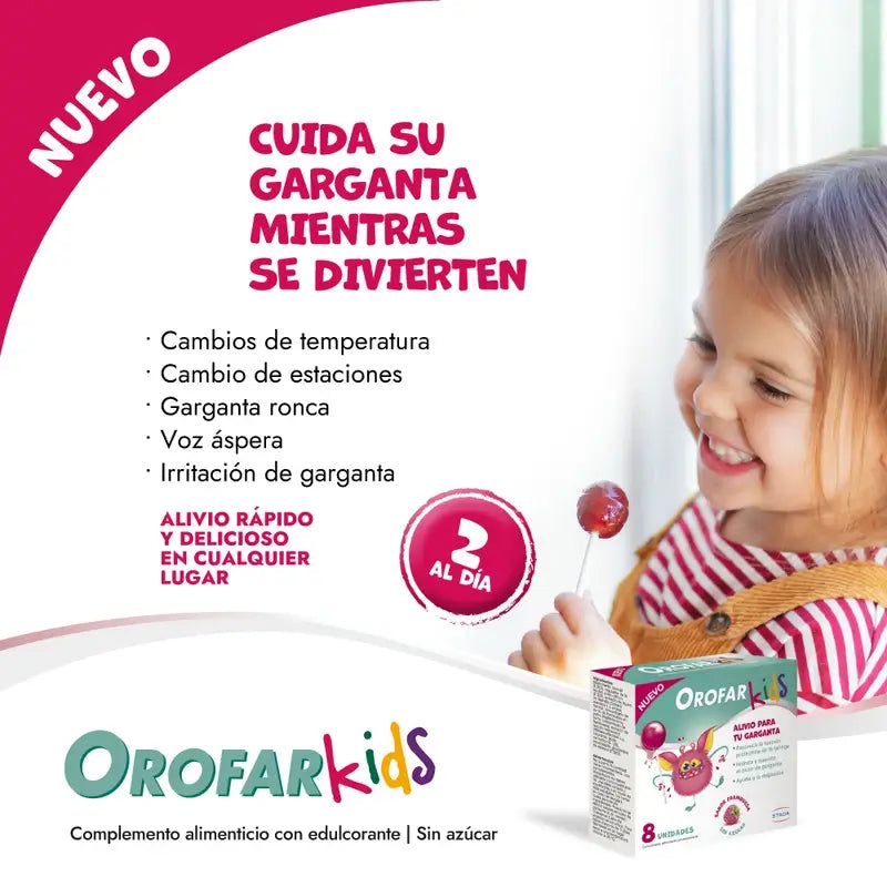Orofar Kids Zuckerfrei Himbeere Hals Juckreiz Lutscher , 8 Lutscher