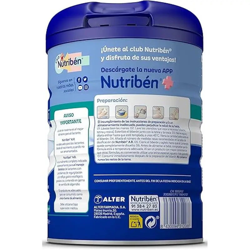 Nutribén AR Anti-Reflux und Anti-Regurgitation Milch, 12 X 800 Gramm