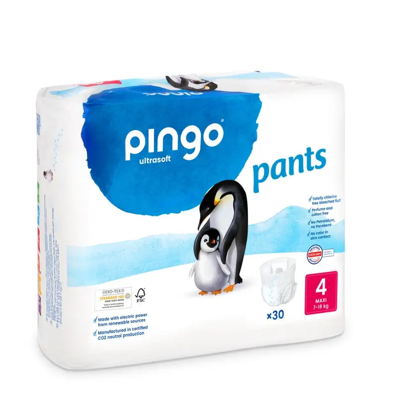 Pingo Pañal – Ökologische Windelhöschen, Größe 4 (7–18 kg), 2er-Pack à 30 Stück