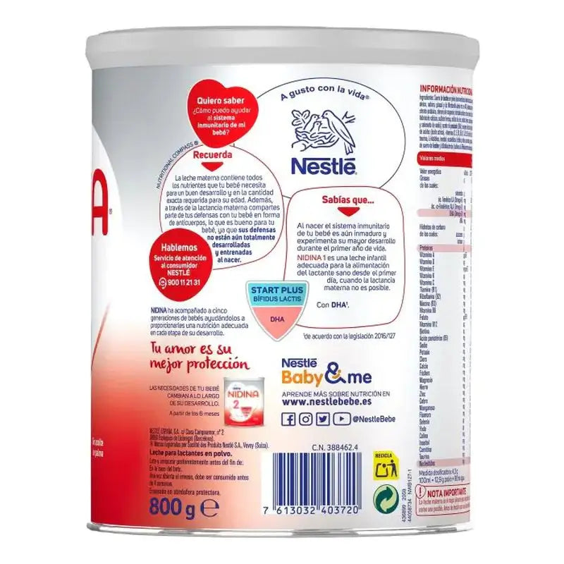 Packung 8 X Nestlé Nidina 1 für Kleinkinder 800 g