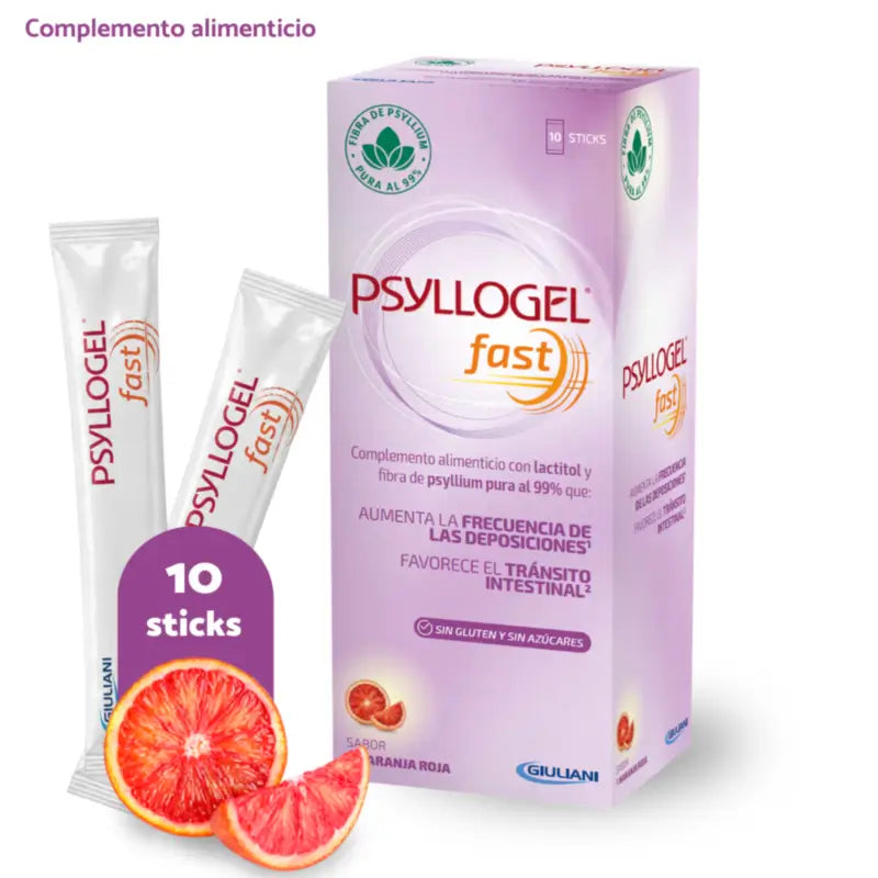 Psyllogel Fast 14,7 G Rot-Orange-Geschmack, 10 Sticks