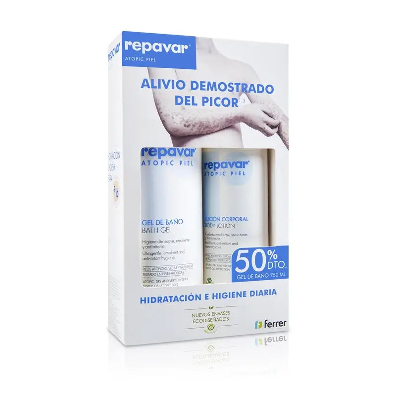 Repavar Atopic Skin Pack Gel 750Ml + Lotion 500Ml 50% Rabatt