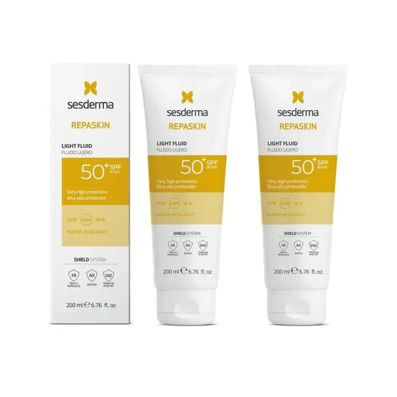 Sesderma Repaskin Fotoprotector Spf 50 Leichtes Fluid Körperlotion, 2X200 Ml