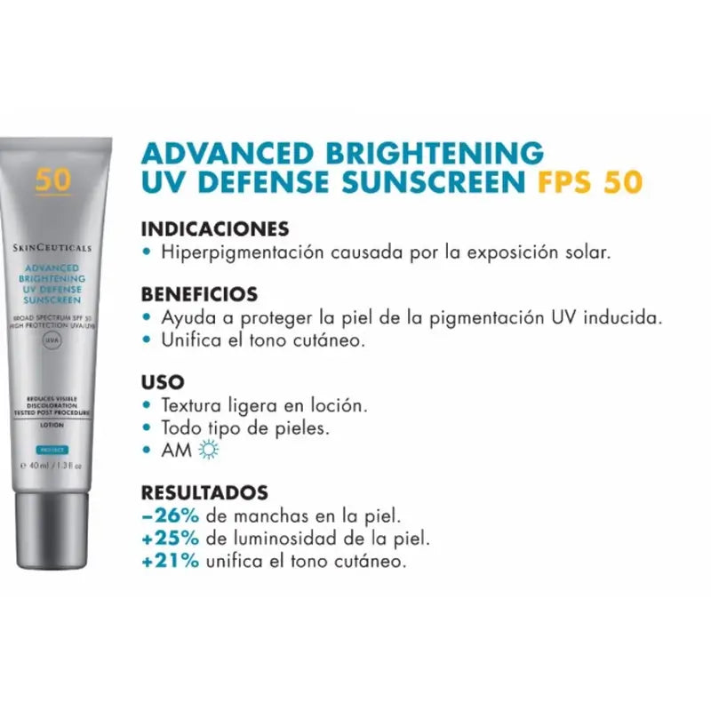 SkinCeuticals Advanced Brightening UV Defense Sonnenschutzcreme für Gesicht und Körper LSF 50, 40 ml