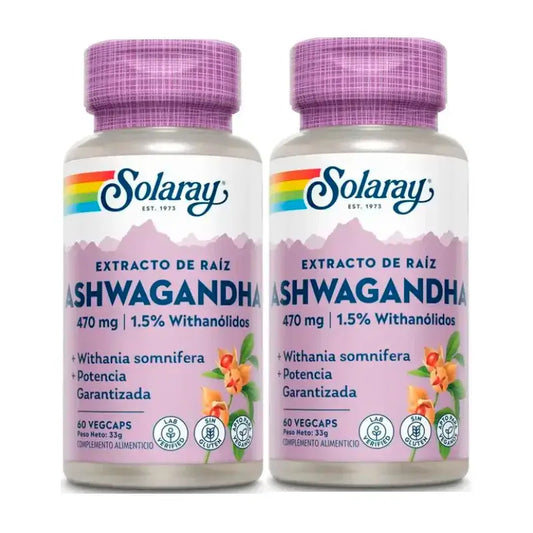 Solaray Ashwagandha 470 Mg Gemüse Pack 2 x 60 Kapseln