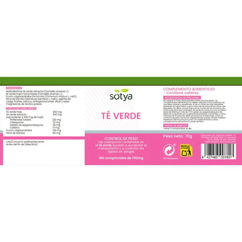 Sotya Grüner Tee 700 Mg , 100 Tabletten