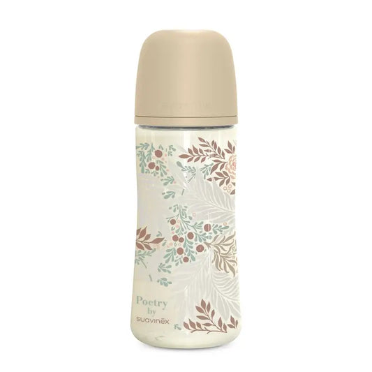 Suavinex Trinkflasche 360 ml, Dense Flow (L), +6 Monate, Poesie Beige