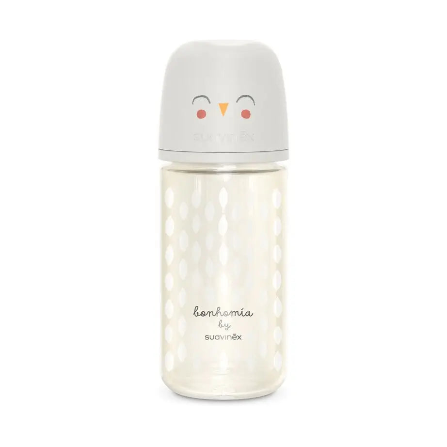 Suavinex Glasflasche 240 Ml. Sx Pro Physiologischer Silikonsauger. Medium Flow Flasche. +3 Monate. Bonhomia, Beige