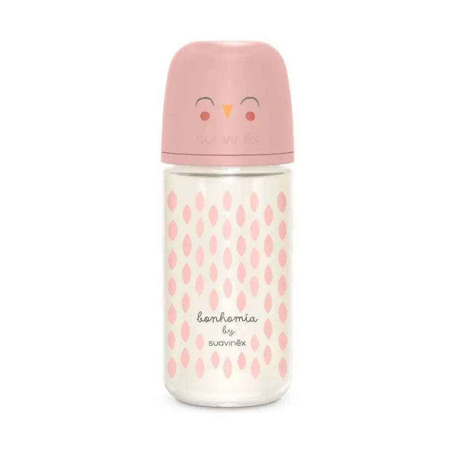 Suavinex Glasflasche 240 Ml. Sx Pro Physiologischer Silikonsauger. Medium Flow Flasche. +3 Monate. Bonhomia, Rosa