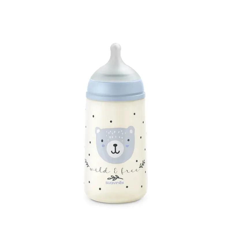Suavinex Babyflaschensauger Sx Pro Medium Flow (M) +3 Monate Wild&Free Blau, 270 ml