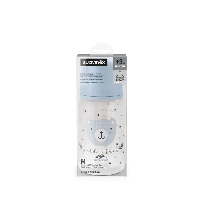 Suavinex Babyflaschensauger Sx Pro Medium Flow (M) +3 Monate Wild&Free Blau, 270 ml