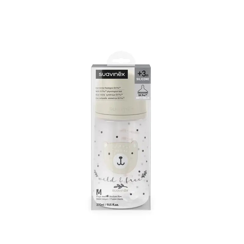 Suavinex Babyflaschensauger Sx Pro Medium Flow (M) +3 Monate Wild&Free Beige, 270 ml