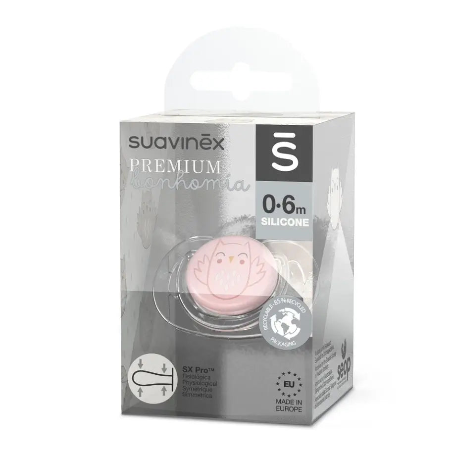 Suavinex Premium Schnuller für Babys 0-6 Monate. Schnuller mit physiologischem Silikonsauger Sx Pro. Bonhomia, Rosa
