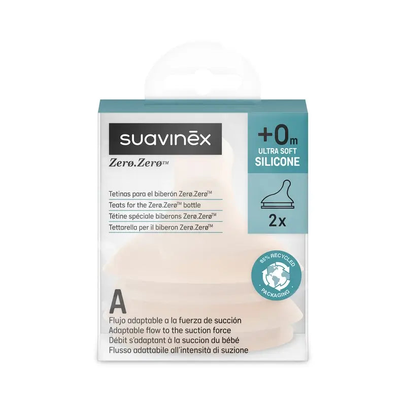Suavinex Pack 2 Sauger Zero Zero, Adaptable Flow (A), +0 Monate, Fair