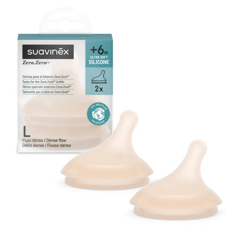 Suavinex Pack 2 Sauger Zero Zero Dense Flow (L), +6 Monate, Light