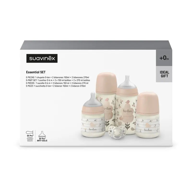 Suavinex Babyflaschen und Schnuller Geschenkset Rosa +0M Birdies Rosa