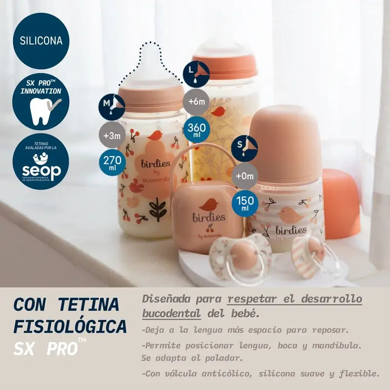 Suavinex Babyflaschen und Schnuller Geschenkset Rosa +0M Birdies Rosa