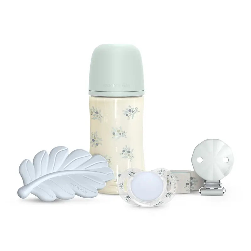 Suavinex Geschenk-Set Schnuller + Schnuller + Flasche 270 ml (M) + Sauger, Blau
