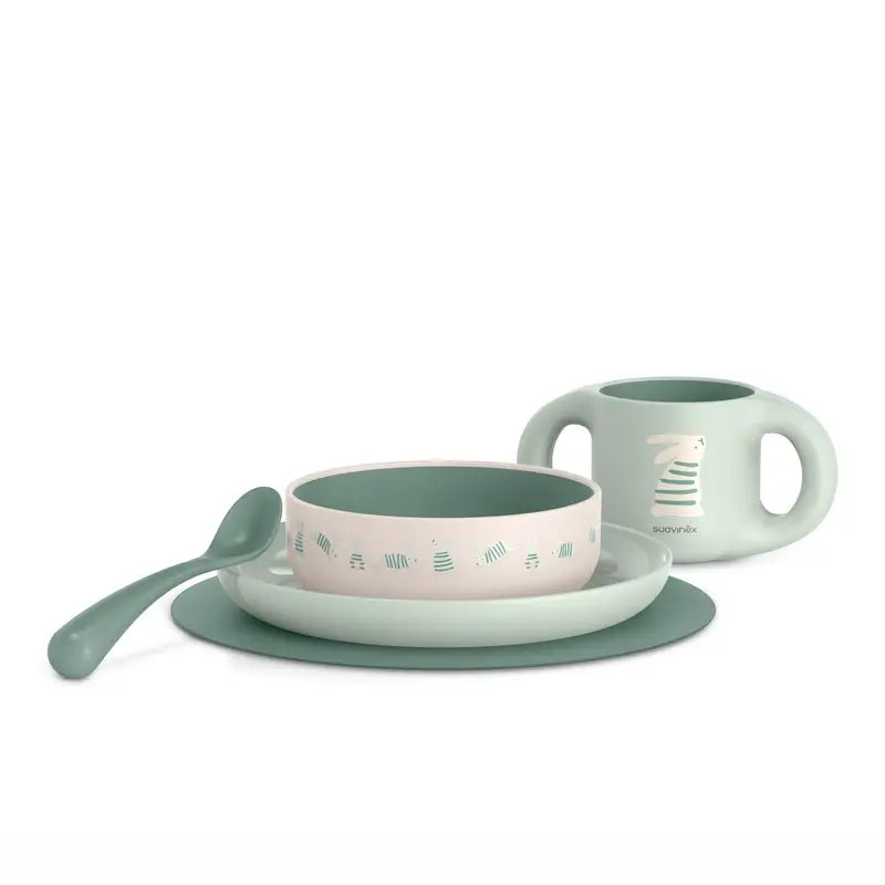 Suavinex Baby-Geschirr +6 Monate, Weiß Grün