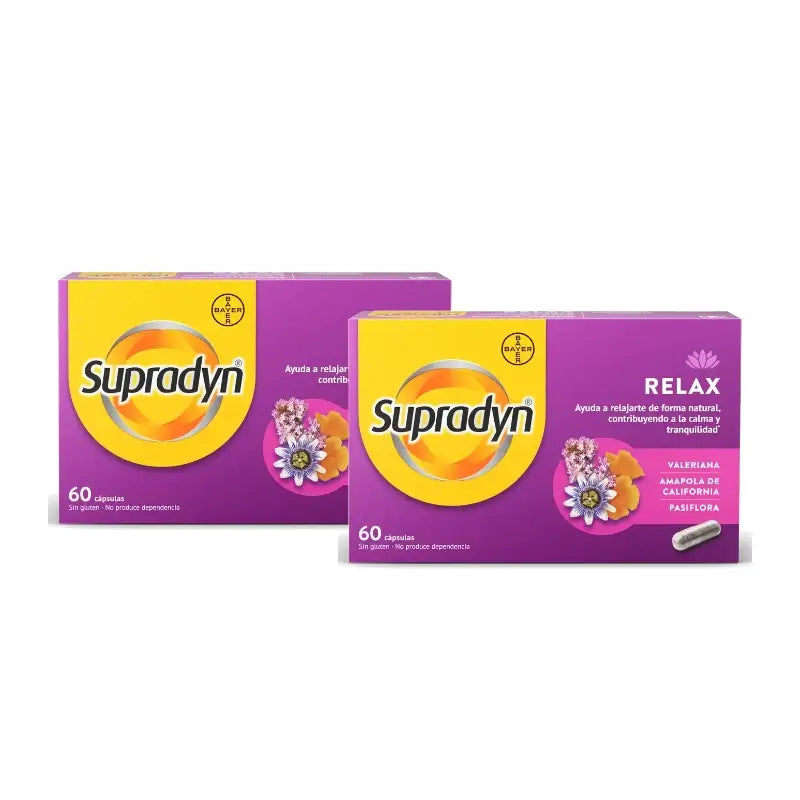Supradyn Relax, Entspannung und Ruhe mit Passionsblume und Baldrian, Packung mit 2 x 60 Kapseln