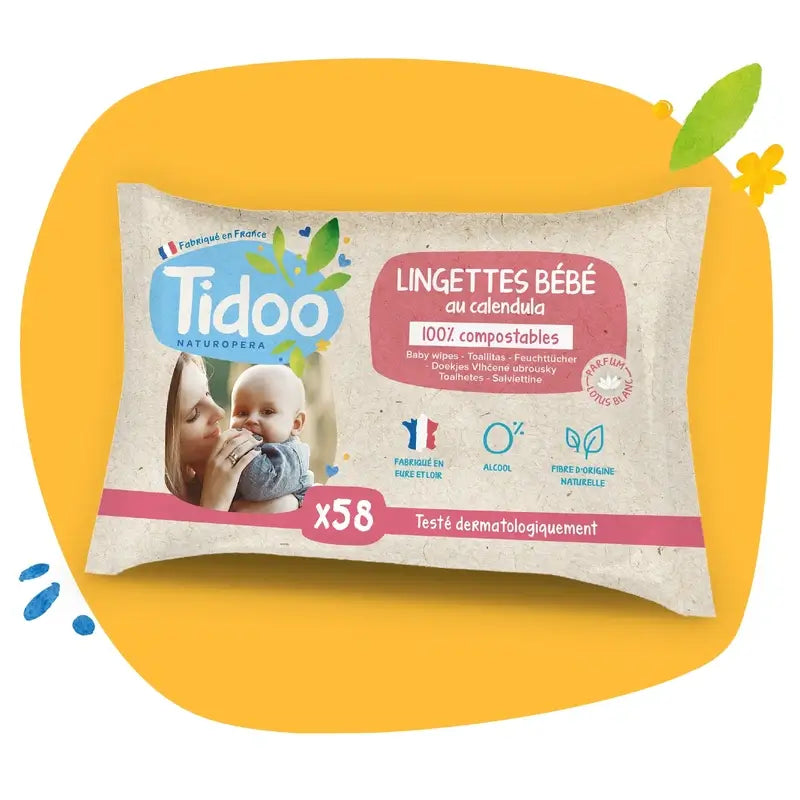 Tidoo Calendula Wischtücher mit Bio-Parfüm, 58 Stück