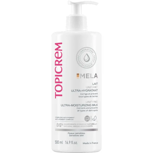 Topicrem Mela Ultra-feuchtigkeitsspendende, vereinheitlichende Körpermilch, spf15 500 ml