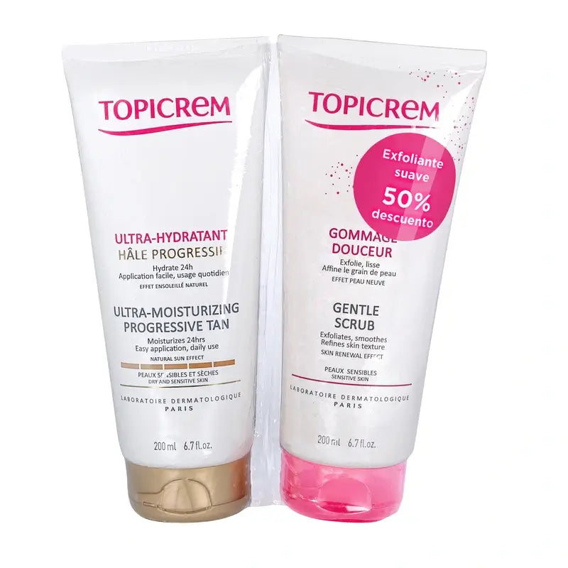 Topicrem Ultra Moisturising Progressive Tanning Pack 200 Ml + Peeling Scrub 200 Ml