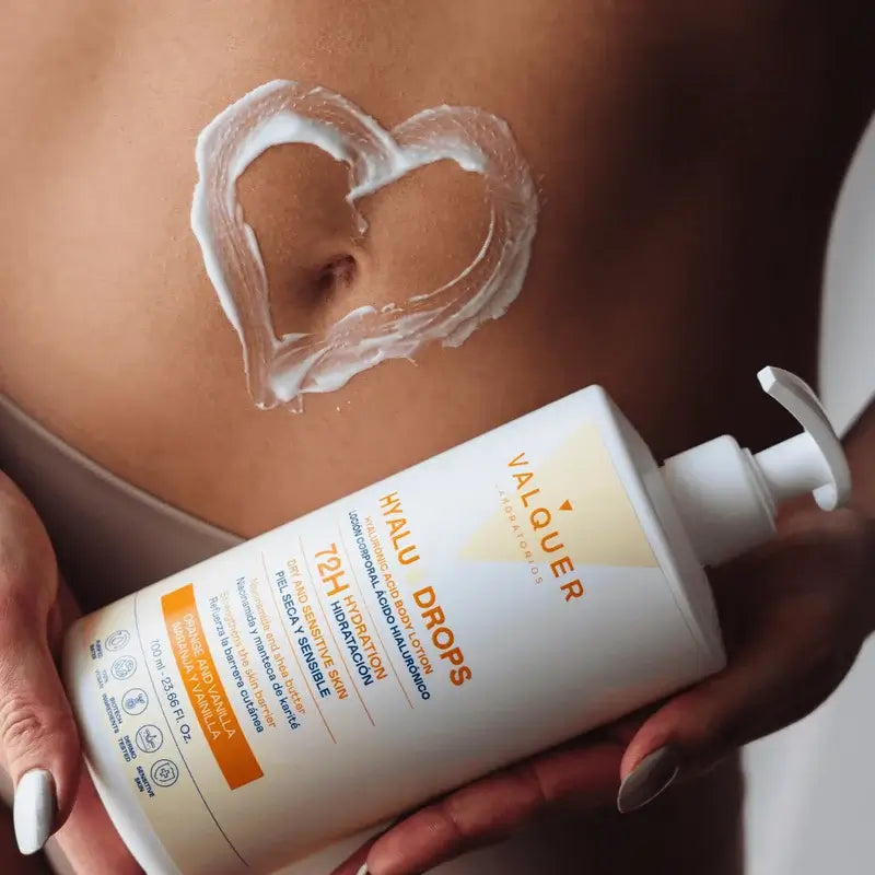 Valquer Hyaludrops Körperlotion Orange und Vanille – 72 Stunden Feuchtigkeitsversorgung, 700 ml