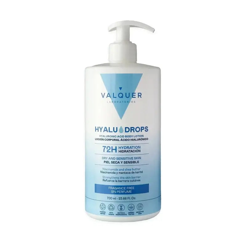 Valquer Hyaludrops Körperlotion, parfümfrei, 72 Stunden Feuchtigkeitsversorgung, 700 ml