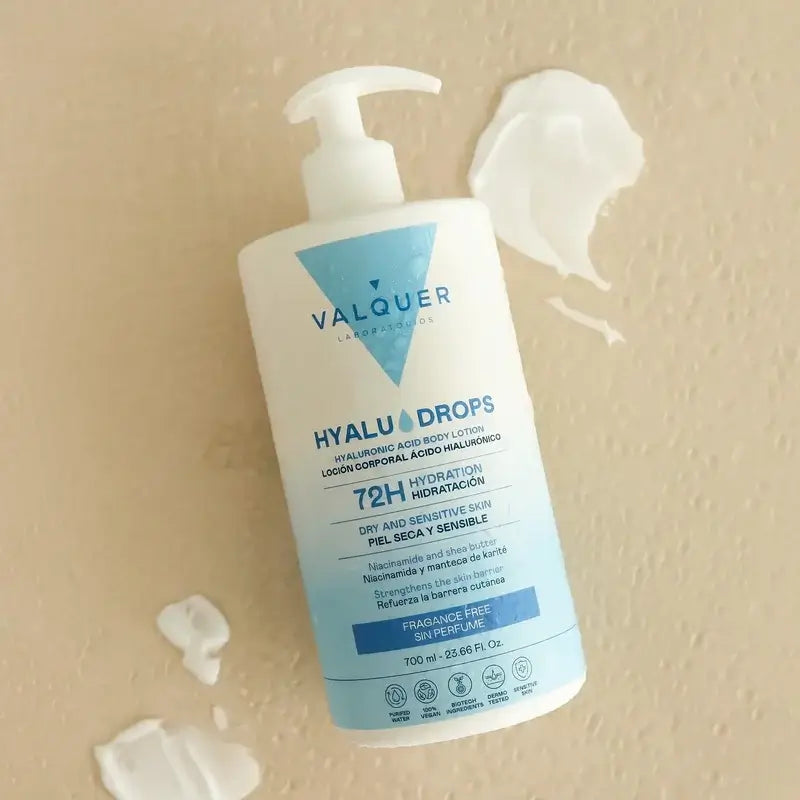 Valquer Hyaludrops Körperlotion, parfümfrei, 72 Stunden Feuchtigkeitsversorgung, 700 ml