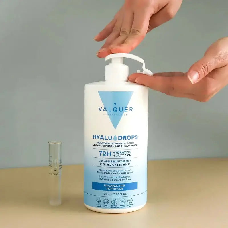 Valquer Hyaludrops Körperlotion, parfümfrei, 72 Stunden Feuchtigkeitsversorgung, 700 ml