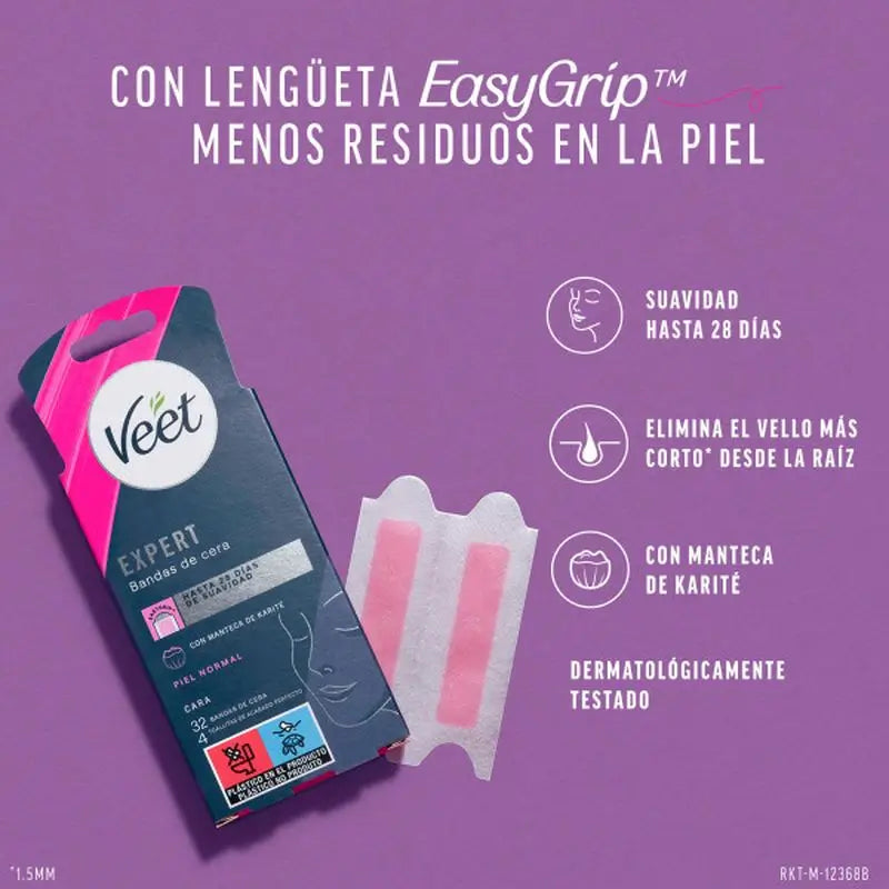 Veet Expert Shea Butter Cold Facial Wax Strips. 32 Einheiten