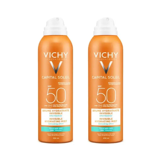 Vichy Capital Soleil Unsichtbarer feuchtigkeitsspendender Nebel Spf 50, 2X200 Ml