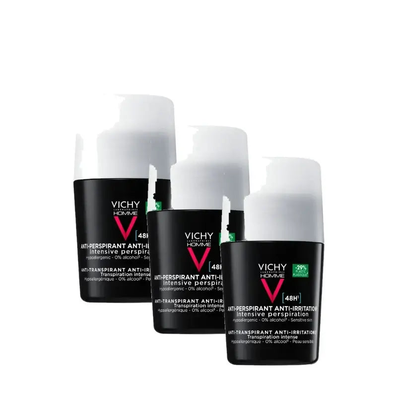 Vichy Homme 48-Stunden-Deodorant für empfindliche Haut, Roll-On, 50 ml, 3er-Pack