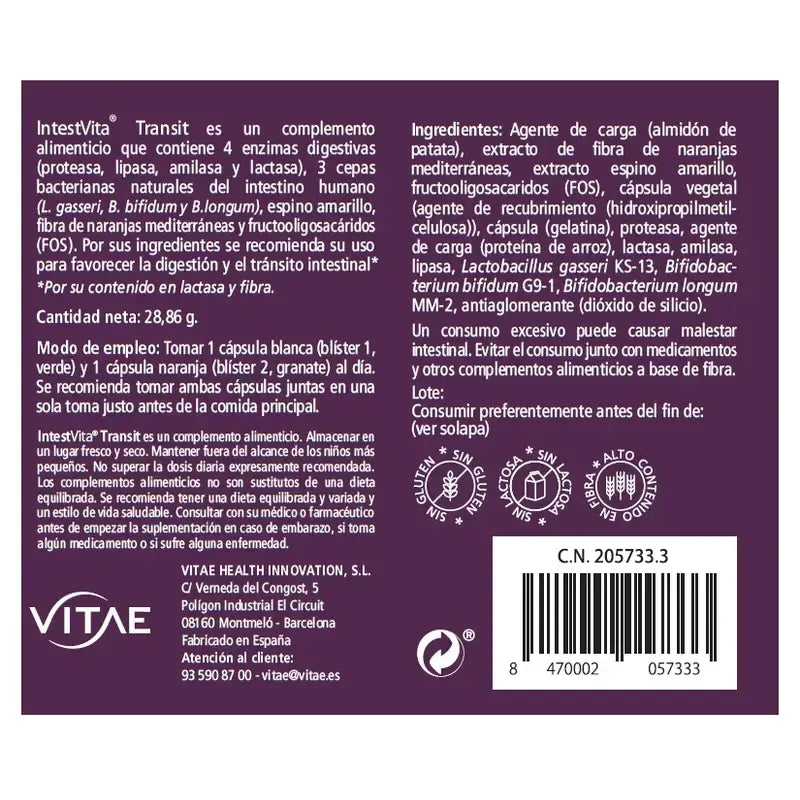 IntestVita Transit 60 Kapseln – Mit Ballaststoffen und Probiotika