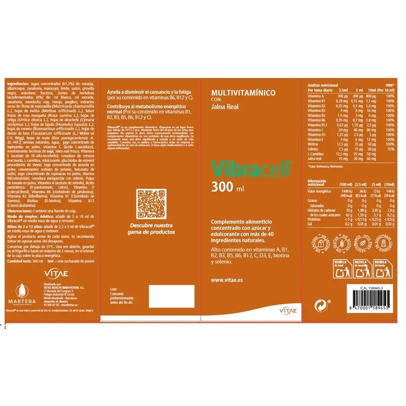 Vibracell 300 ml – Multivitaminpräparat mit über 40 Obst- und Gemüsesorten