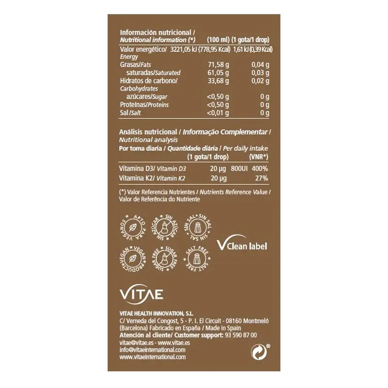 Vitae Vitamin D3K2 10 ml – Vitamin D3 und K2 für Knochen und das Immunsystem