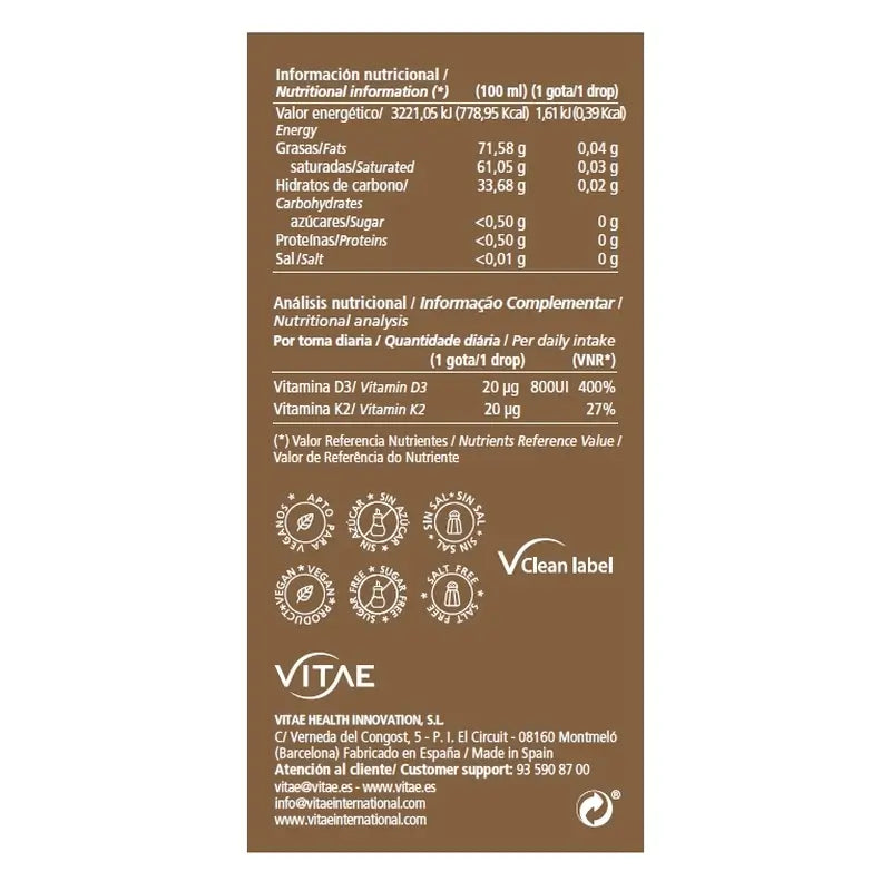 Vitae Vitamin D3K2 10 ml – Vitamin D3 und K2 für Knochen und das Immunsystem