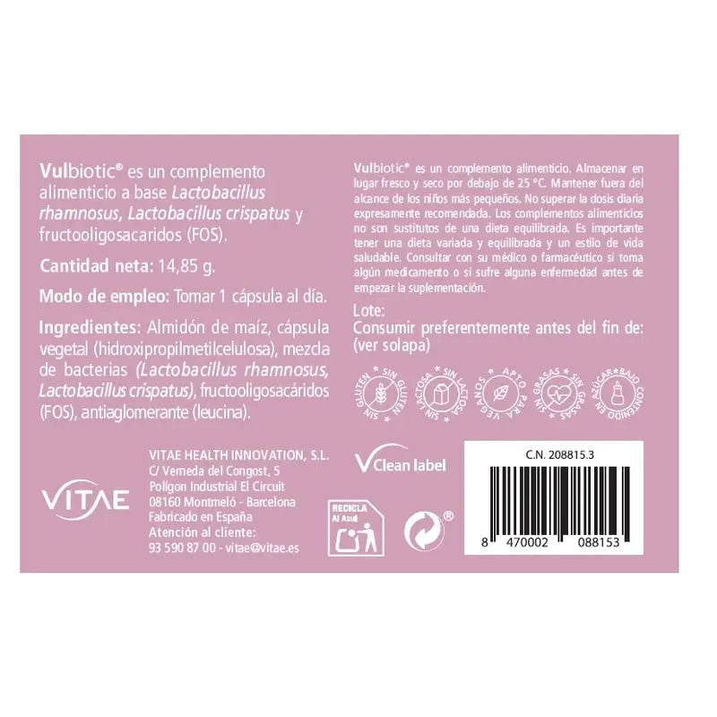 Vulbiotic 30 Kapseln – Tabletten für das Gleichgewicht des vaginalen Mikrobioms