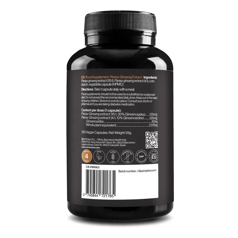 Zenement Koreanischer Roter Panax Ginseng Extrakt 120 vegane Kapseln
