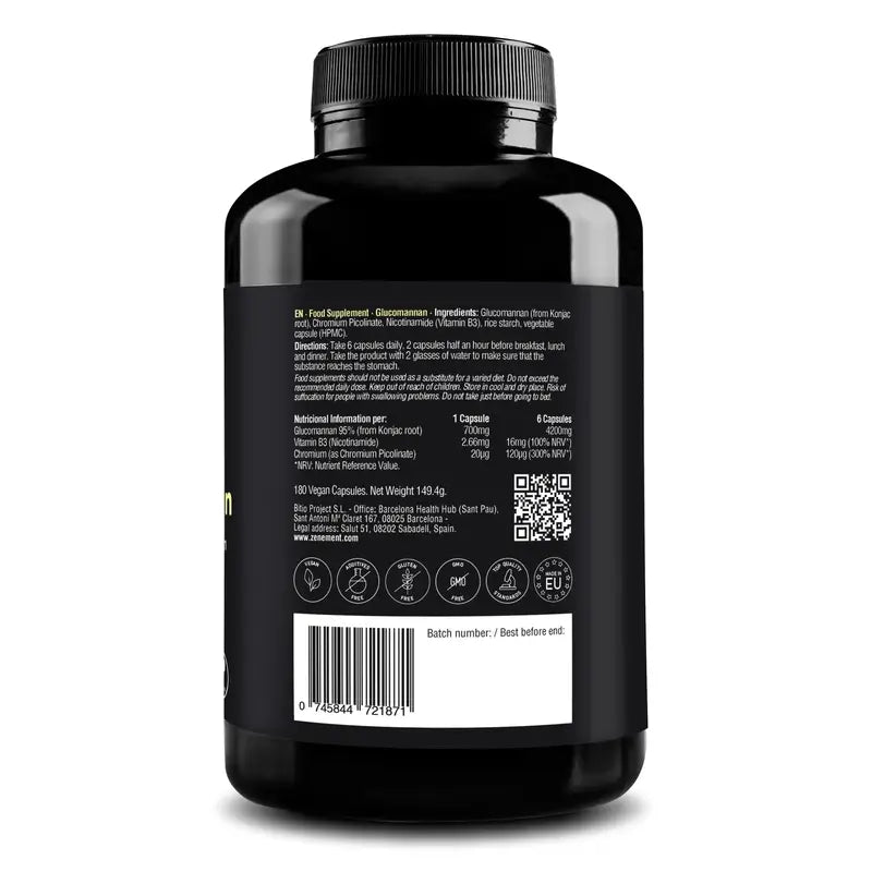 Zenement Glucomannan Natürliches Sättigungsgefühl, 180 vegane Kapseln